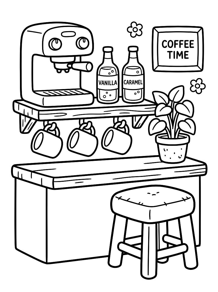 Cozy Coffee Nook Coloring Page
